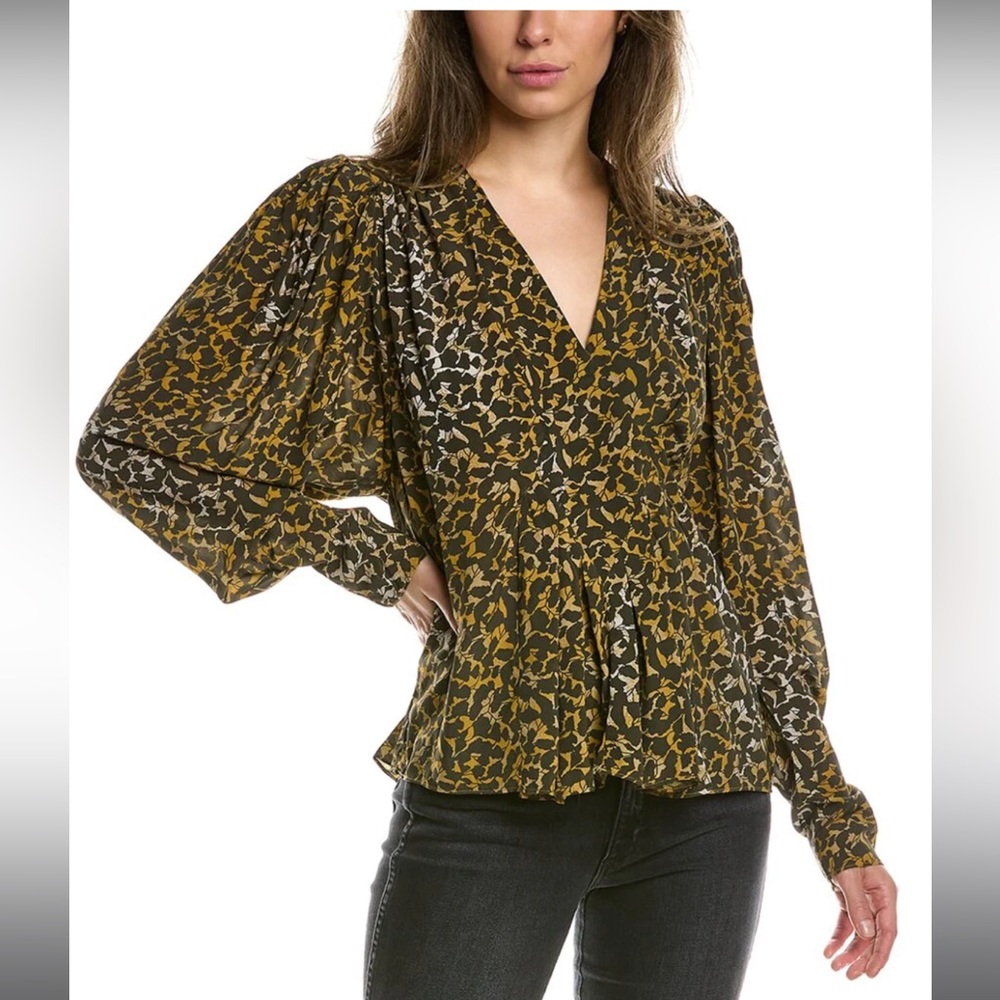 Isabel Marant Etoile Amirya Floral Top Size 38 Long Sleeve Viscose Blouse Gold